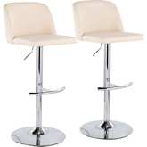 Toriano Adjustable Bar Stool in Cream Leatherette, Chrome & T Footrest (Set of 2)